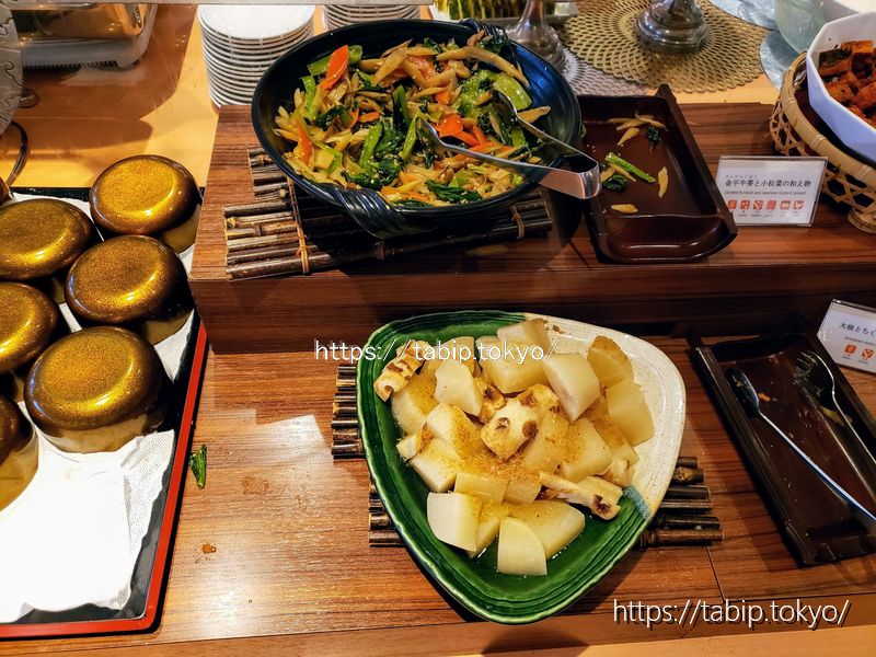 ホテルエルシエント京都のゴボウと小松菜の和え物